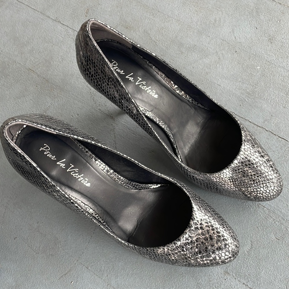 SRP $209 Pumps in Silver Metallic Snake | Statement Evening Heels